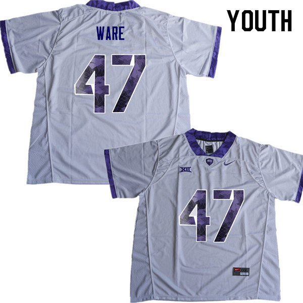 Youth #47 Carter Ware TCU Horned Frogs College Football Jerseys Sale-White - Click Image to Close